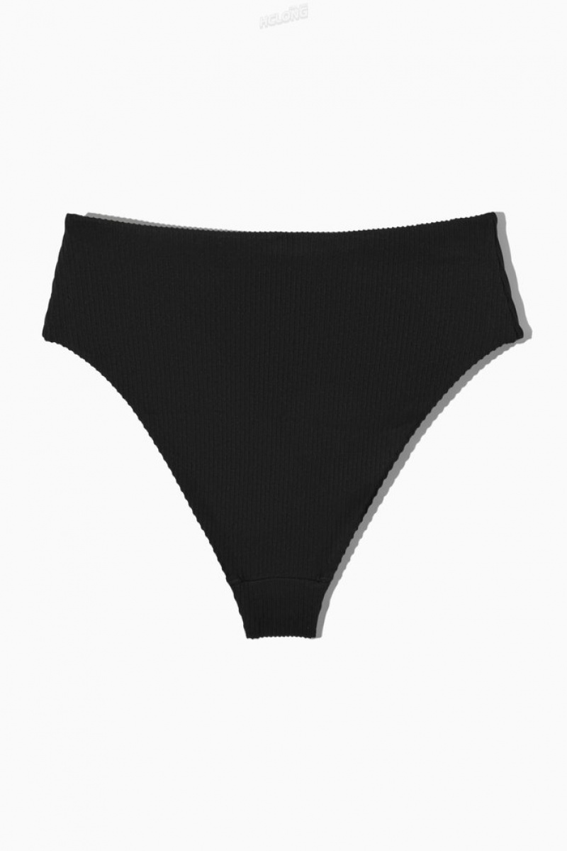 Black COS High-Waisted Ribbed Bikini Briefs Swimwear | 301972-BPE