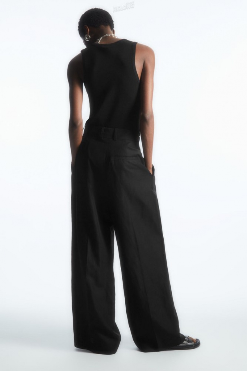 Black COS High-Waisted Wide-Leg Pants Pants | 653982-OVY