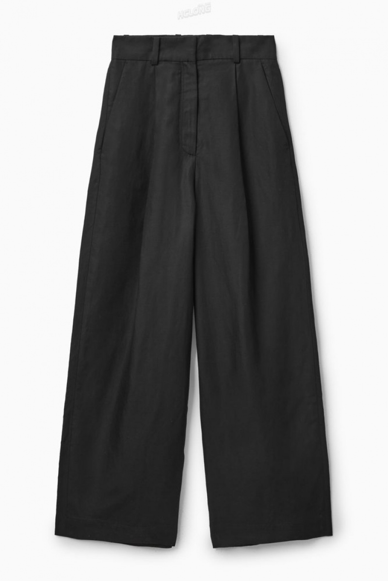 Black COS High-Waisted Wide-Leg Pants Pants | 653982-OVY