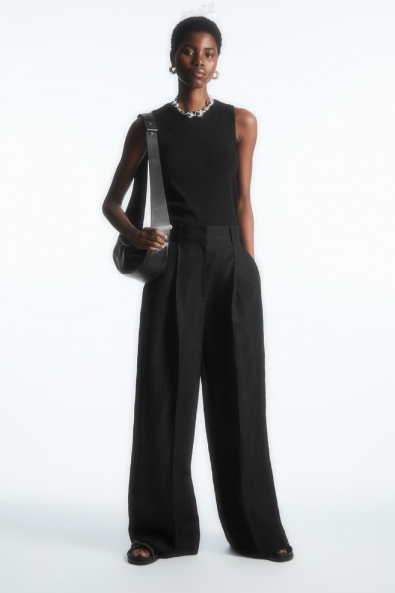 Black COS High-Waisted Wide-Leg Pants Pants | 653982-OVY