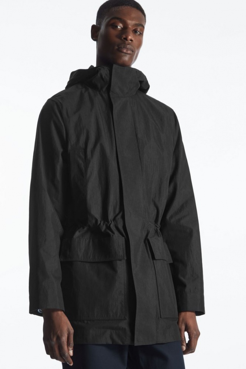 Black COS Hooded Nylon Parka Coats & Jackets | 591602-BFT