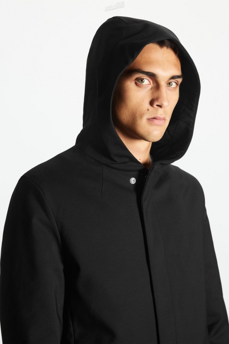 Black COS Hooded Padded Parka Coats & Jackets | 813296-HLO