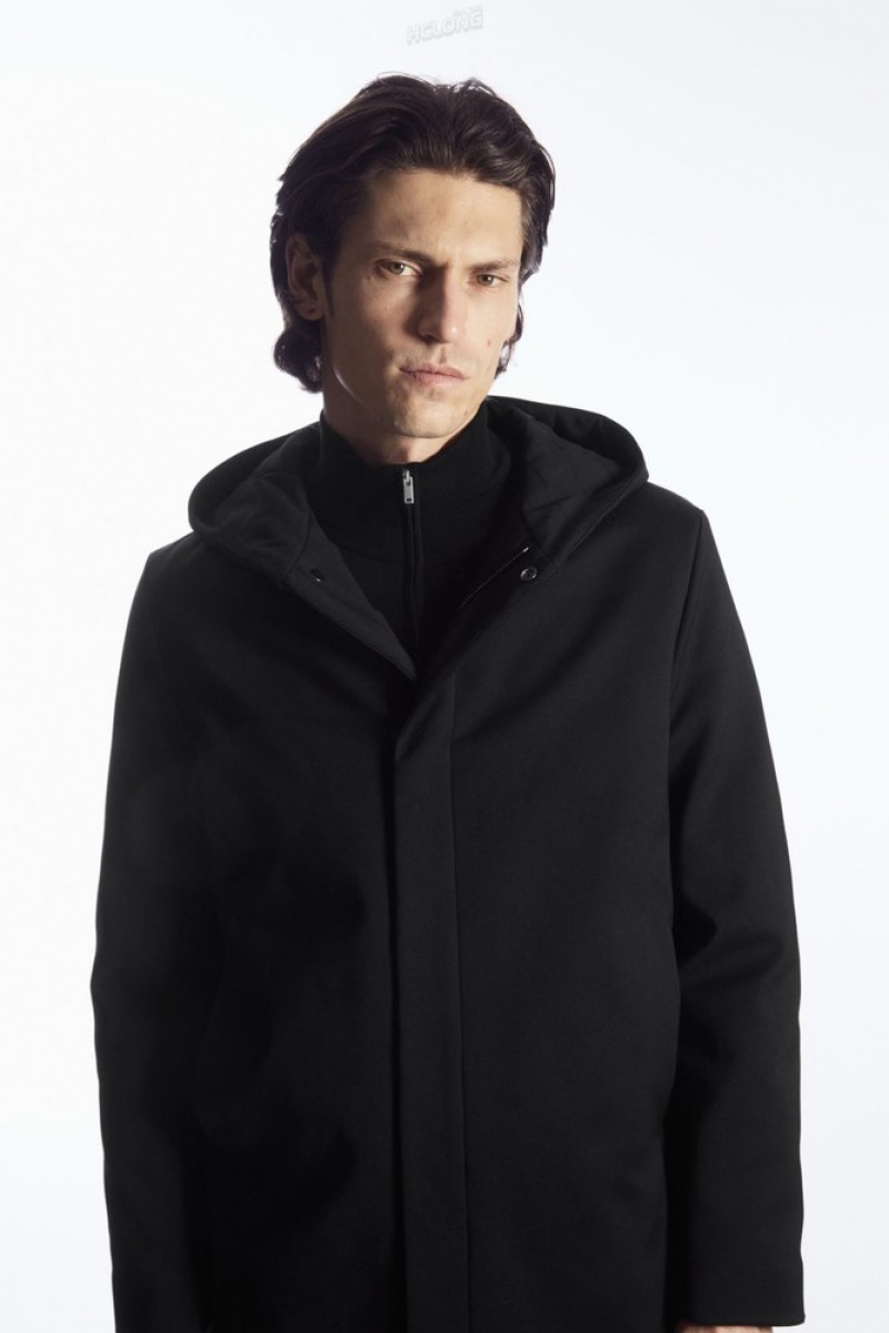 Black COS Hooded Padded Parka Coats & Jackets | 813296-HLO