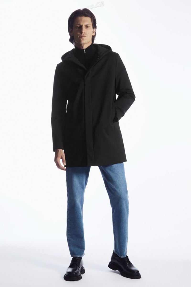 Black COS Hooded Padded Parka Coats & Jackets | 813296-HLO