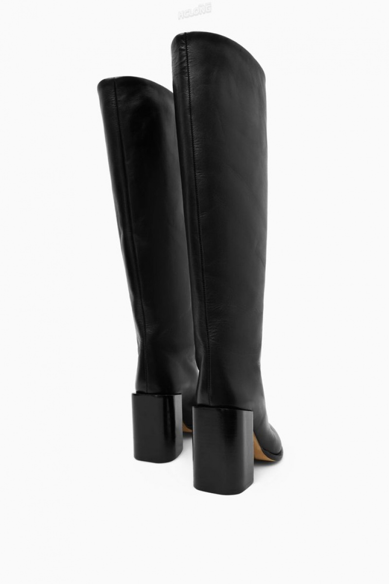 Black COS Knee-High Pointed Leather Boots Boots | 264870-FIT