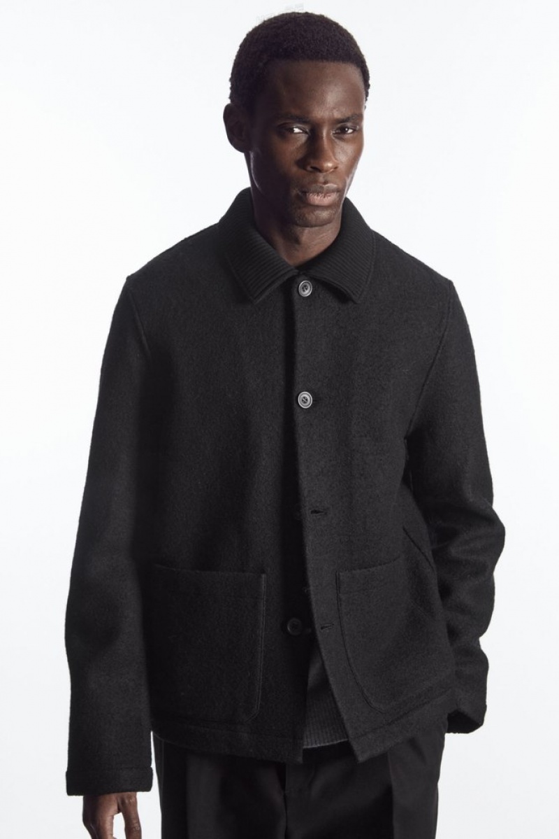 Black COS Knitted-Collar Workwear Jacket Shirts | 364217-EMW