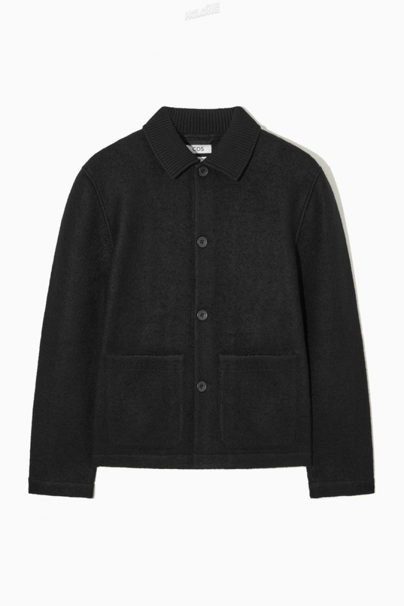 Black COS Knitted-Collar Workwear Jacket Shirts | 364217-EMW