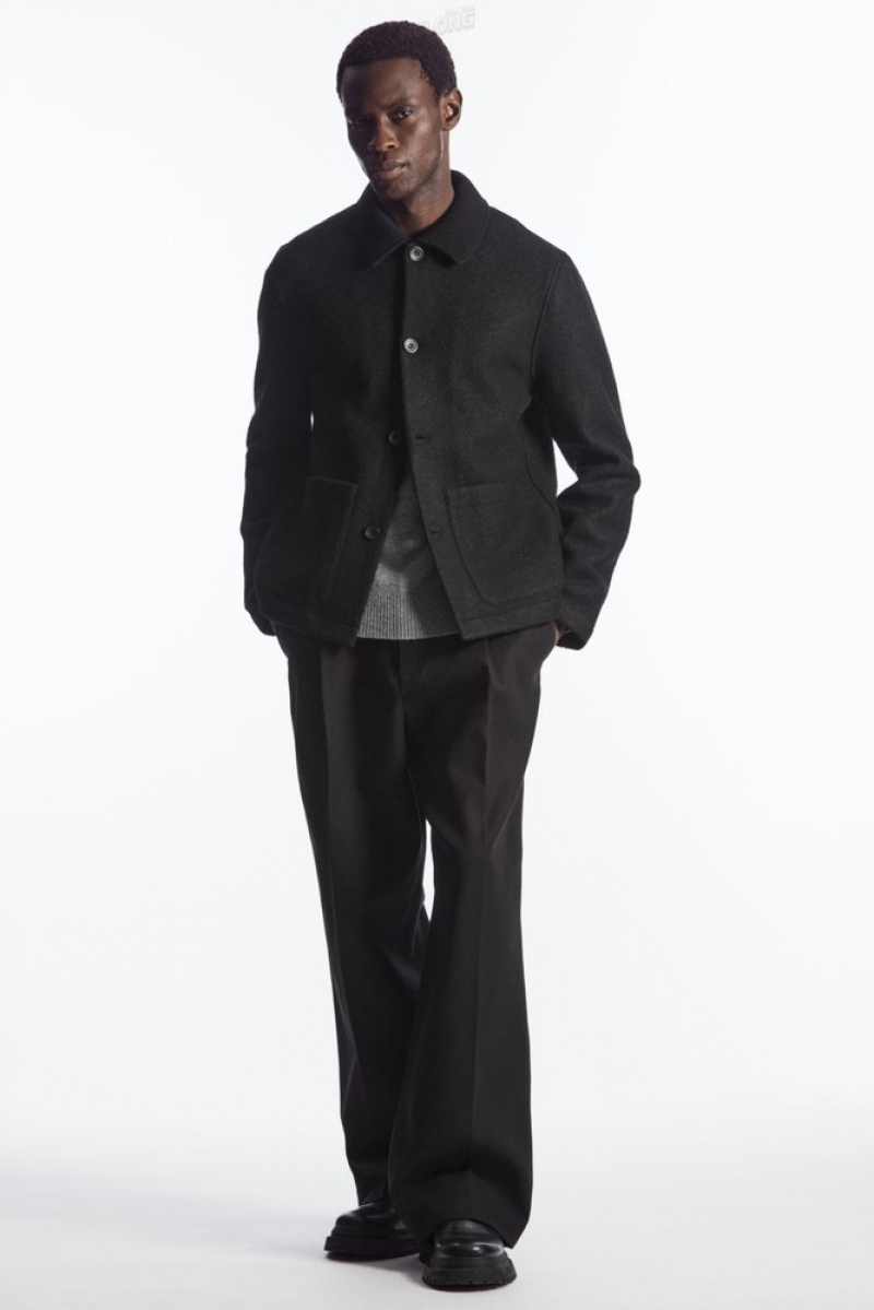 Black COS Knitted-Collar Workwear Jacket Shirts | 364217-EMW