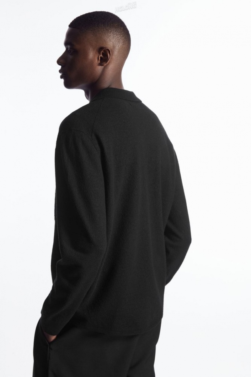 Black COS Knitted Boiled-Wool Shirt Knitwear | 950328-AXZ