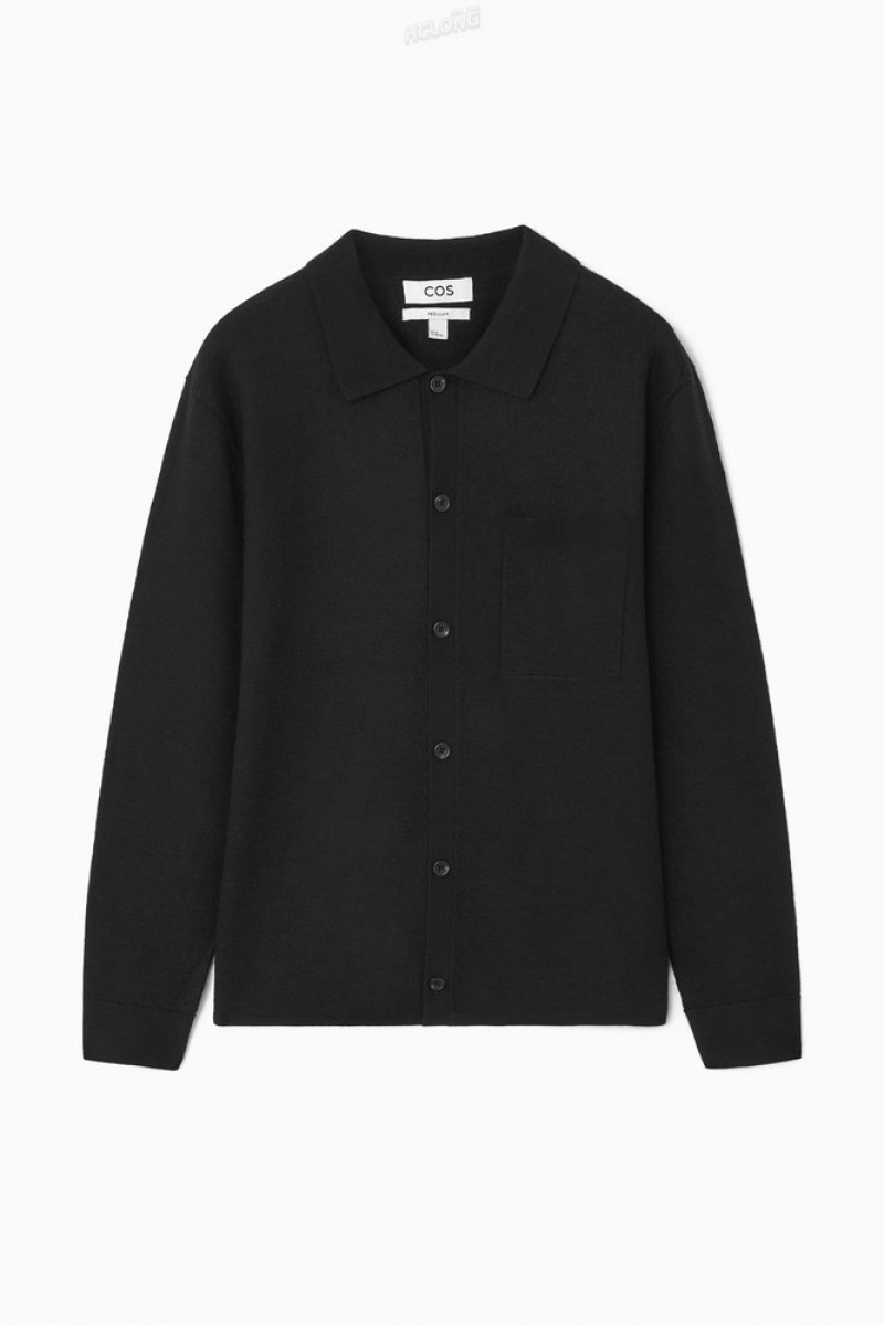 Black COS Knitted Boiled-Wool Shirt Knitwear | 950328-AXZ