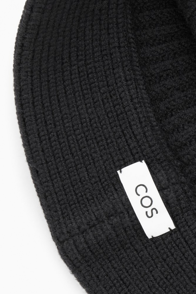 Black COS Knitted Merino Wool Bucket Hat Hats | 847915-UJX