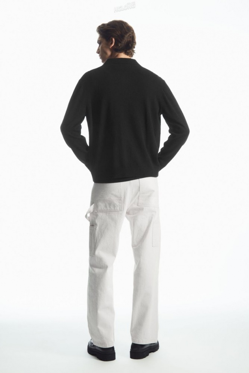 Black COS Knitted Textured Overshirt Sweaters & Cardigans | 196745-IBQ