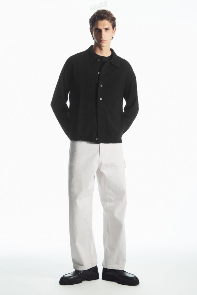 Black COS Knitted Textured Overshirt Sweaters & Cardigans | 196745-IBQ