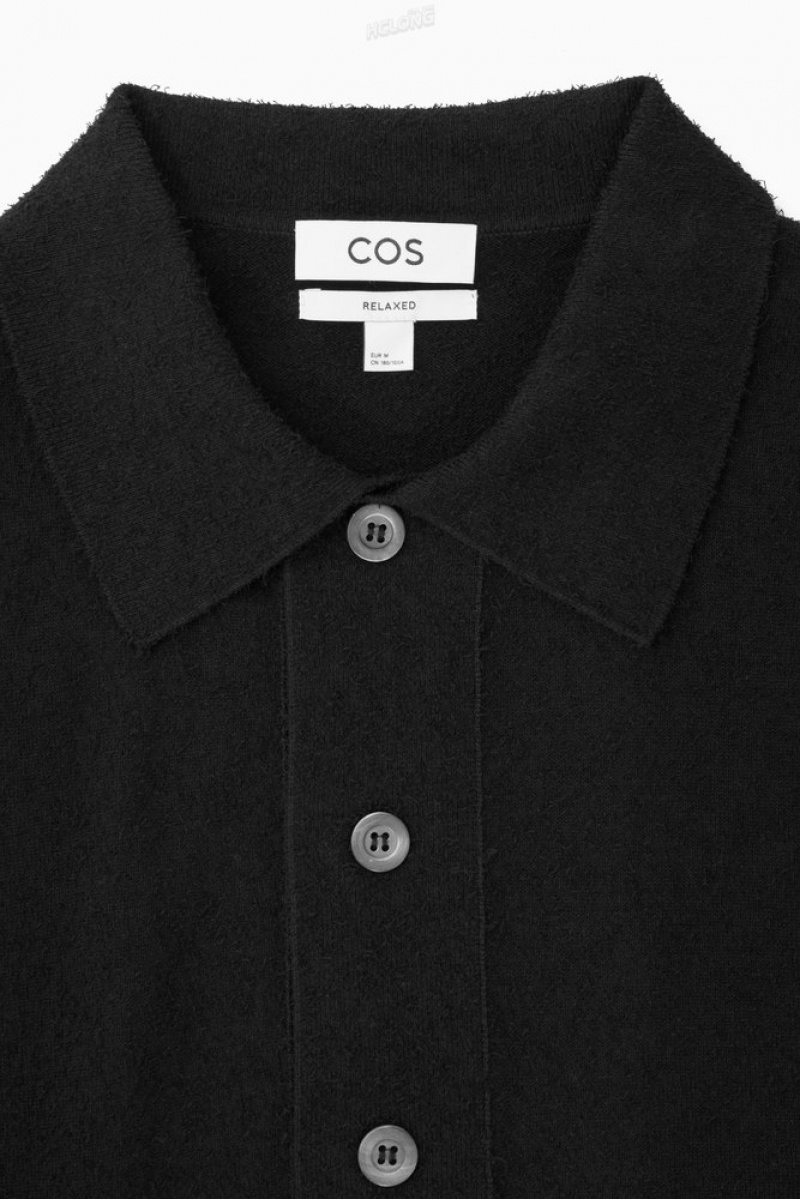 Black COS Knitted Textured Overshirt Sweaters & Cardigans | 196745-IBQ