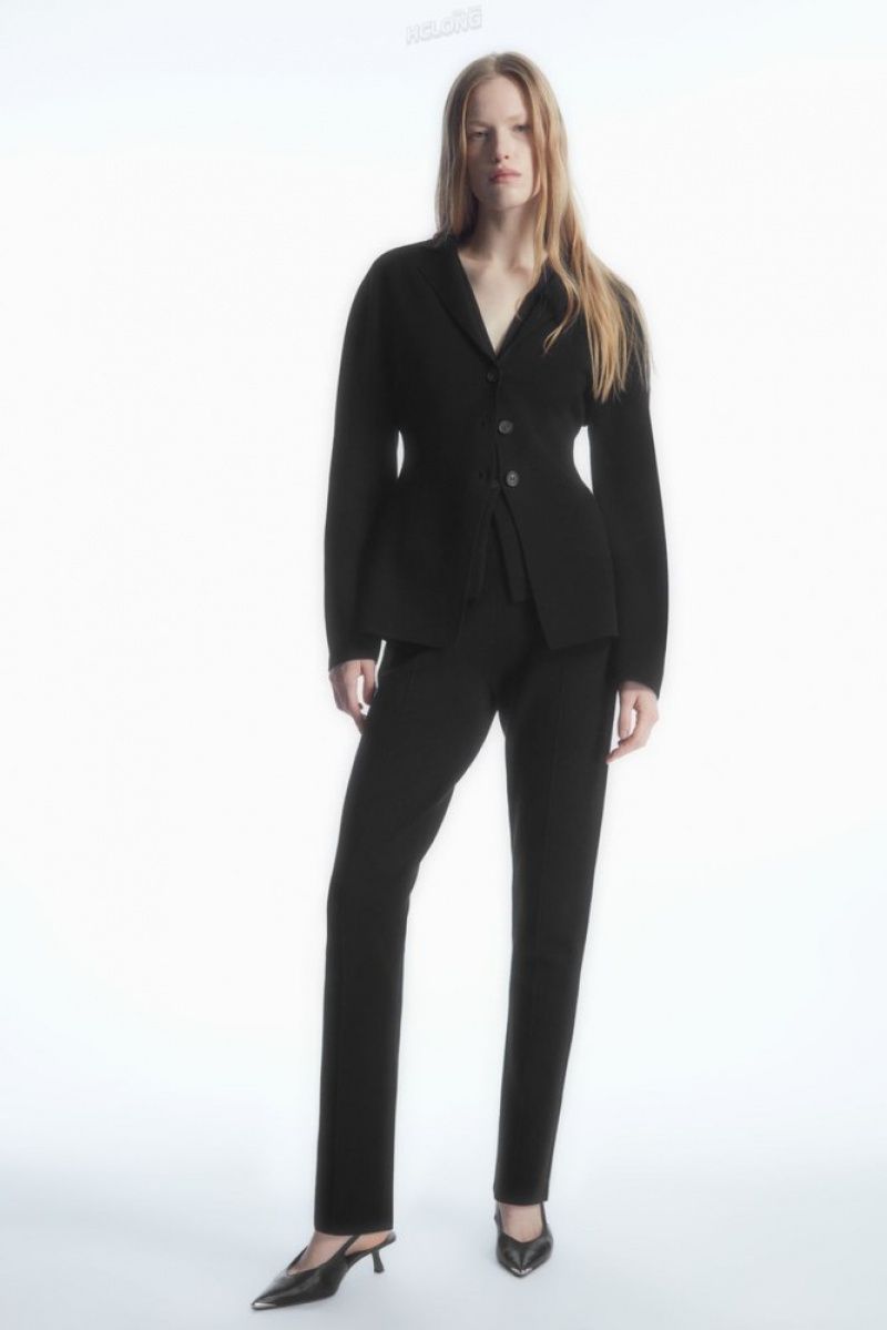 Black COS Knitted Waisted Blazer Blazers & Tailoring | 284096-MAC