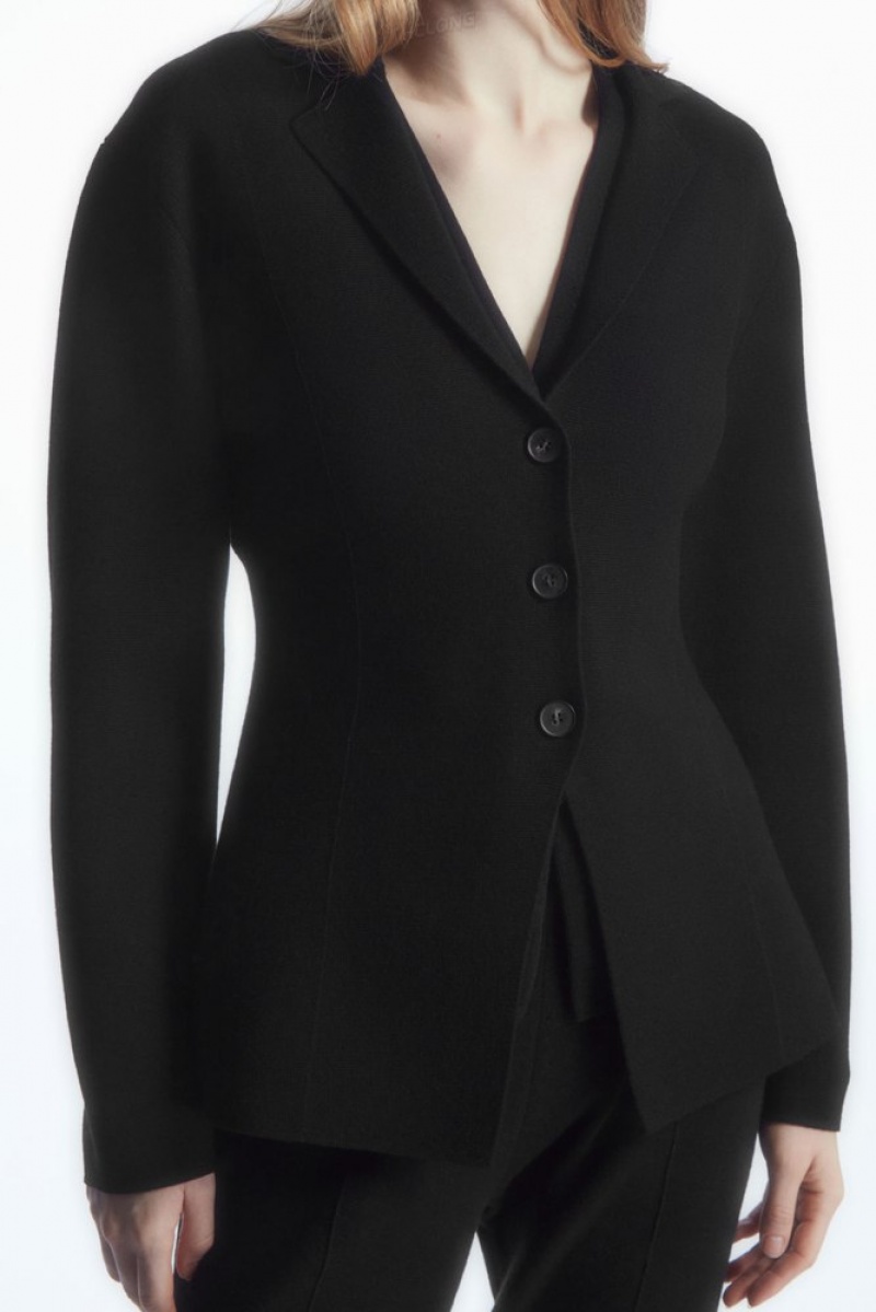 Black COS Knitted Waisted Blazer Blazers & Tailoring | 284096-MAC