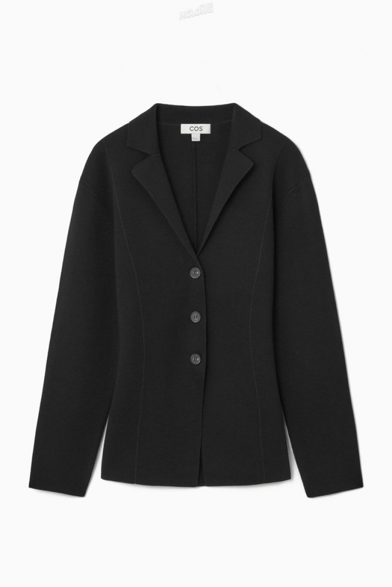 Black COS Knitted Waisted Blazer Blazers & Tailoring | 284096-MAC