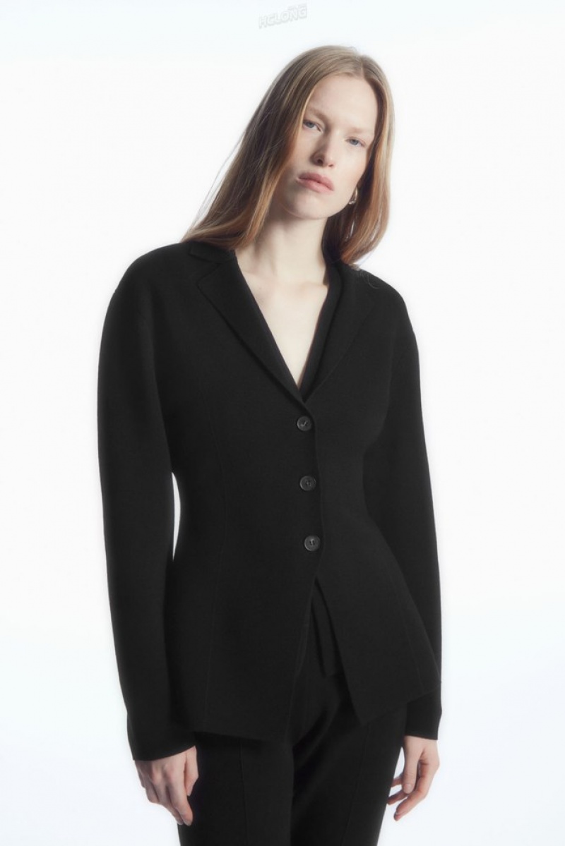 Black COS Knitted Waisted Blazer Blazers & Tailoring | 284096-MAC