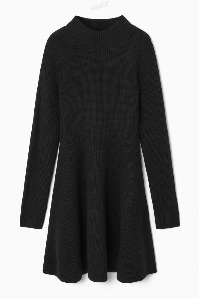 Black COS Knitted Wool Flared Mini Dress Dresses | 315248-VKI