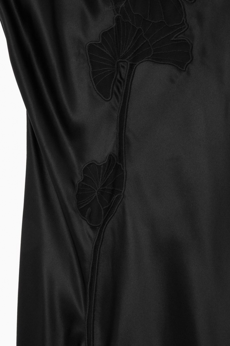 Black COS Lace-Paneled Silk Slip Dress Dresses | 043915-PSY