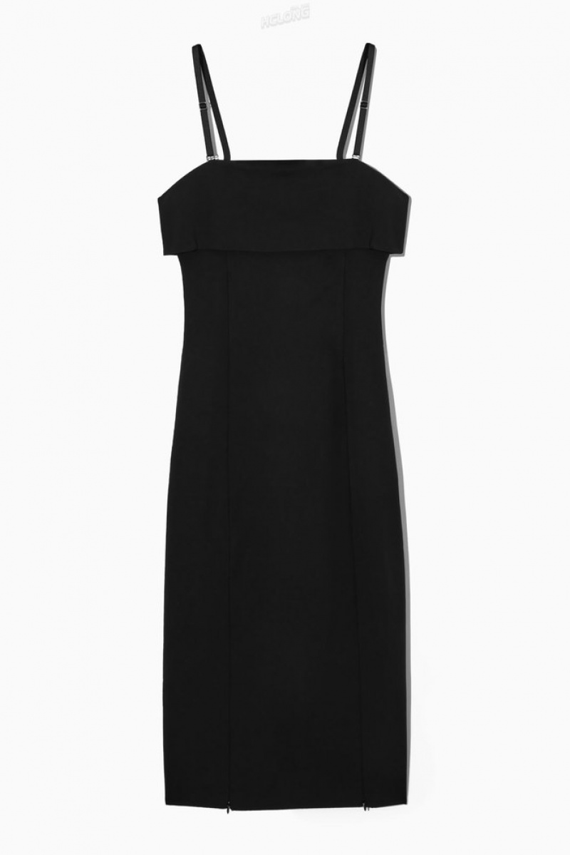 Black COS Layered Bandeau Midi Dress Dresses | 769403-DVW