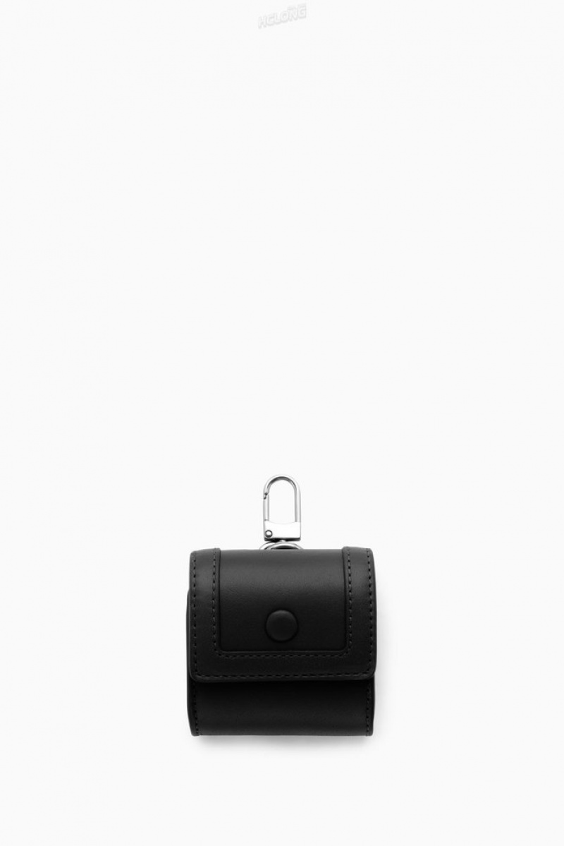 Black COS Leather Airpods Case Case | 268375-PNA