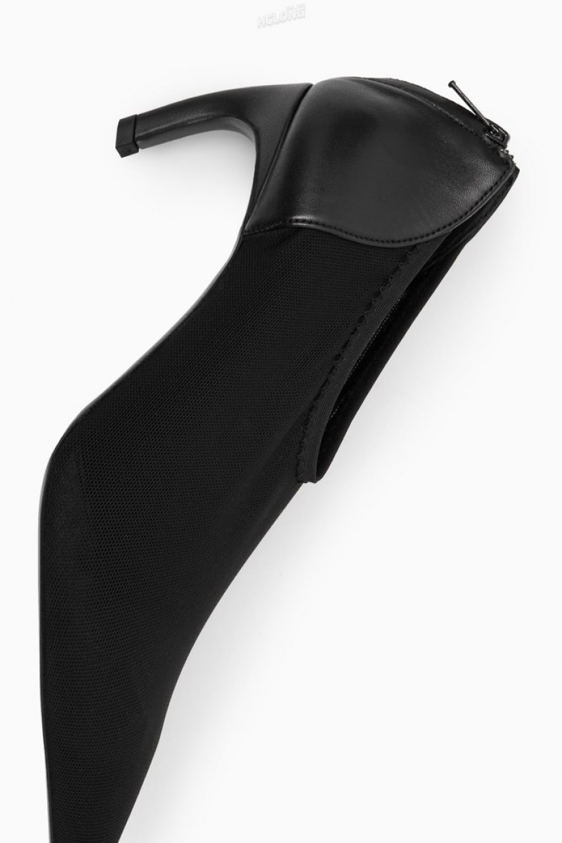 Black COS Leather And Mesh Pumps Pumps | 524739-IHB