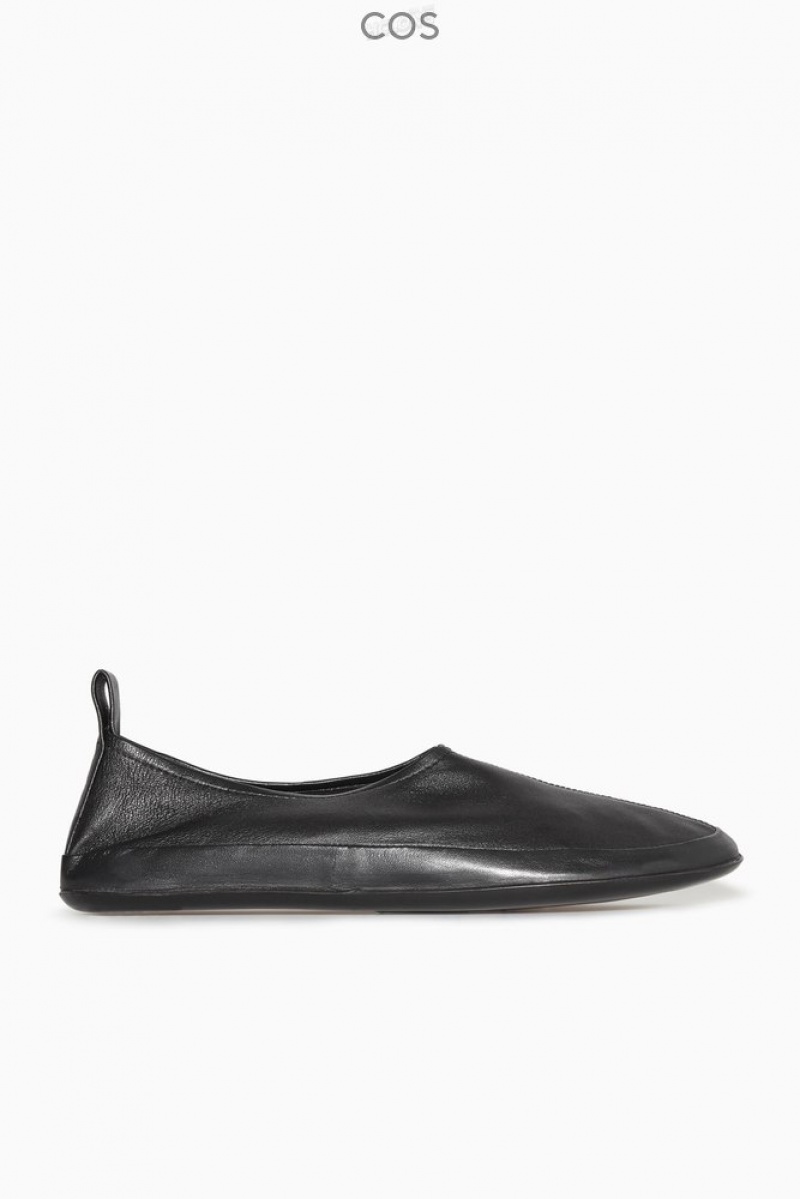 Black COS Leather Ballet Flats Flats | 268450-KTE