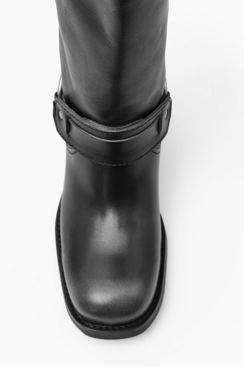 Black COS Leather Biker Boots Boots | 519067-UNM