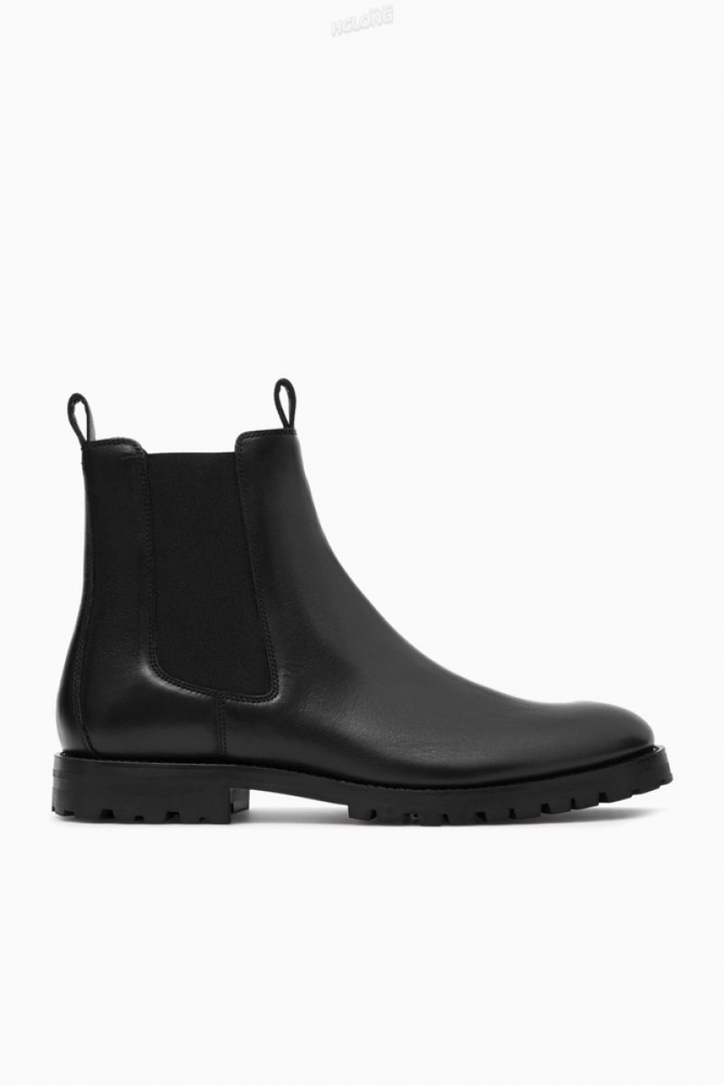 Black COS Leather Chelsea Boots Boots | 713852-POT