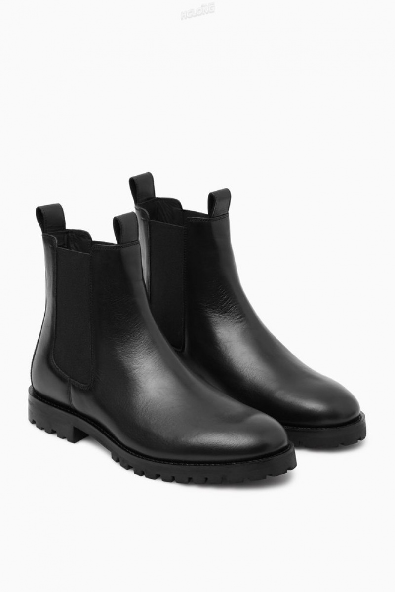 Black COS Leather Chelsea Boots Boots | 713852-POT