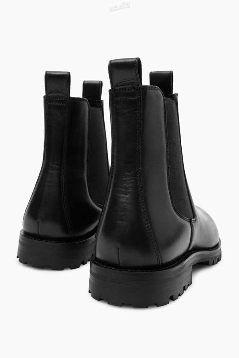 Black COS Leather Chelsea Boots Boots | 713852-POT