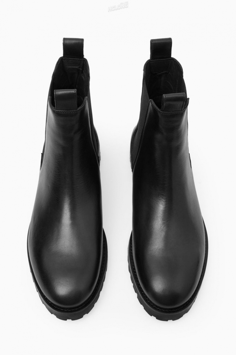 Black COS Leather Chelsea Boots Boots | 713852-POT