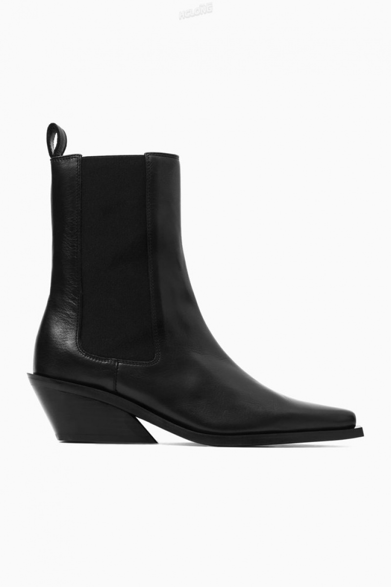 Black COS Leather Cowboy Chelsea Boots Boots | 420693-FRY