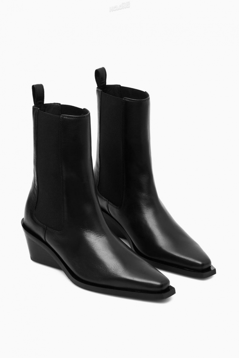 Black COS Leather Cowboy Chelsea Boots Boots | 420693-FRY