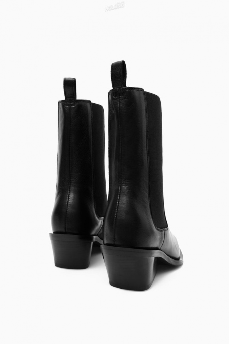 Black COS Leather Cowboy Chelsea Boots Boots | 420693-FRY