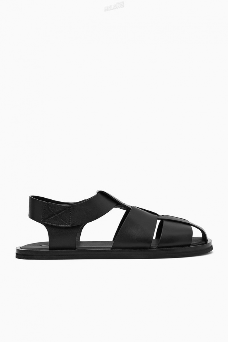 Black COS Leather Fisherman Sandals Sandals | 549376-QNC