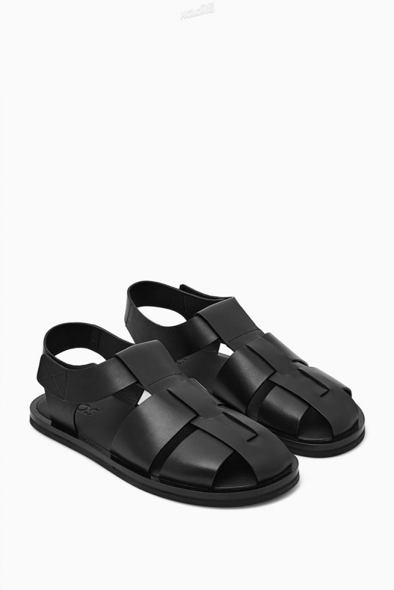 Black COS Leather Fisherman Sandals Sandals | 549376-QNC