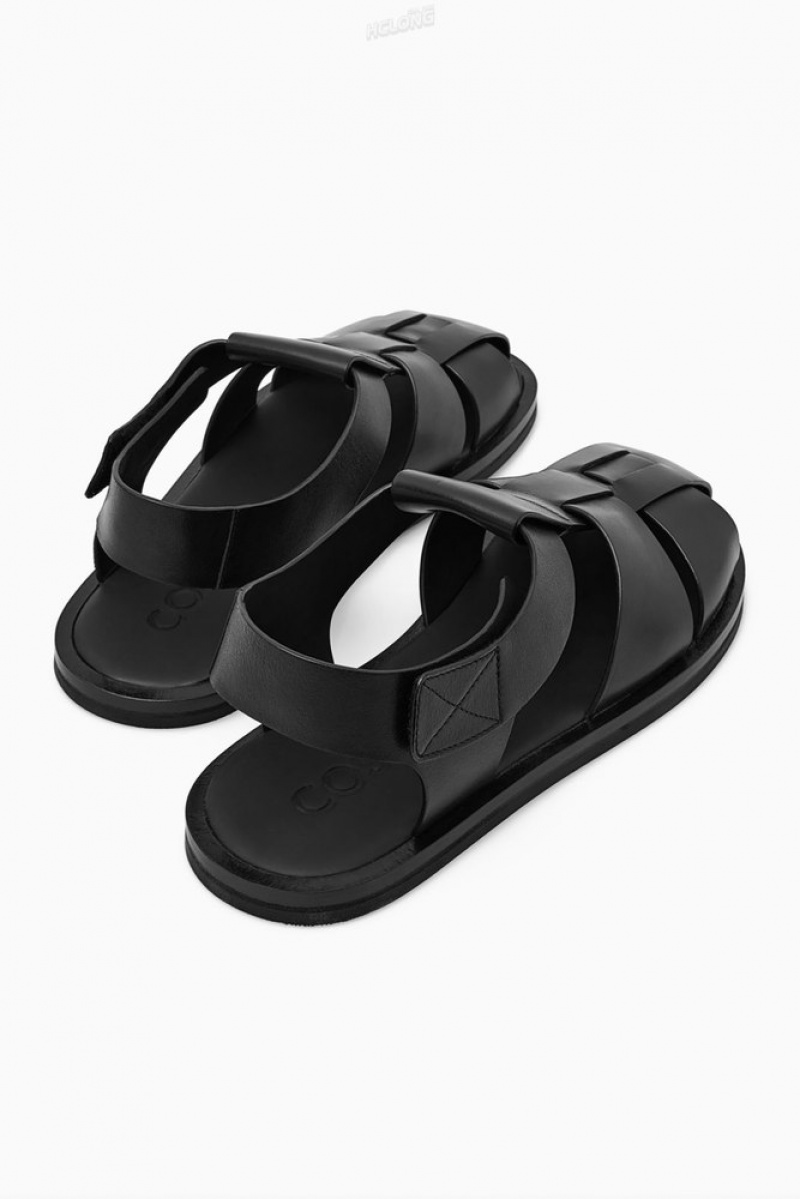 Black COS Leather Fisherman Sandals Sandals | 549376-QNC