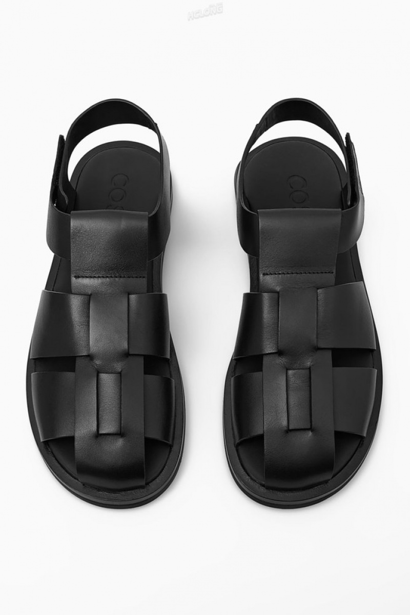 Black COS Leather Fisherman Sandals Sandals | 549376-QNC