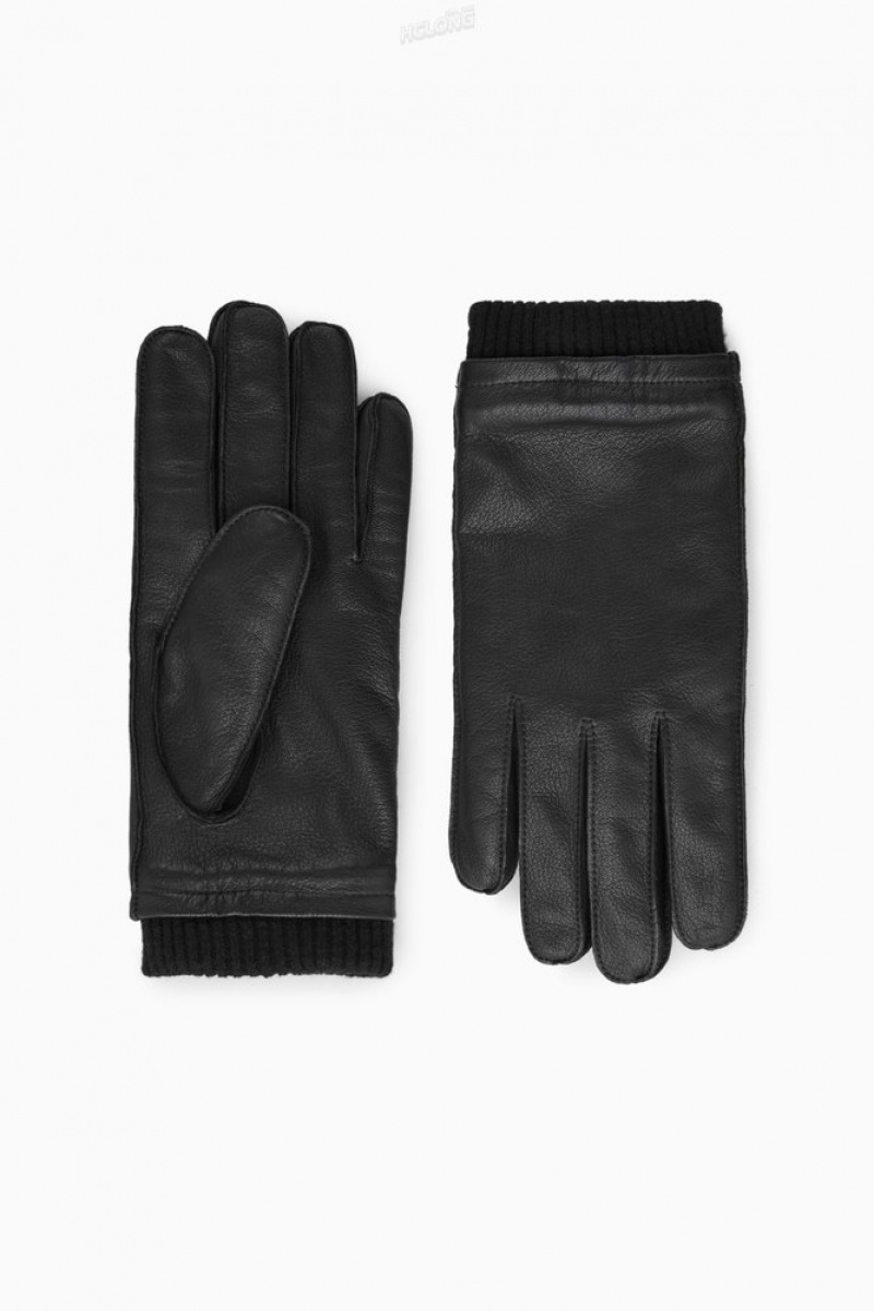 Black COS Leather Gloves Gloves | 567801-ZCK