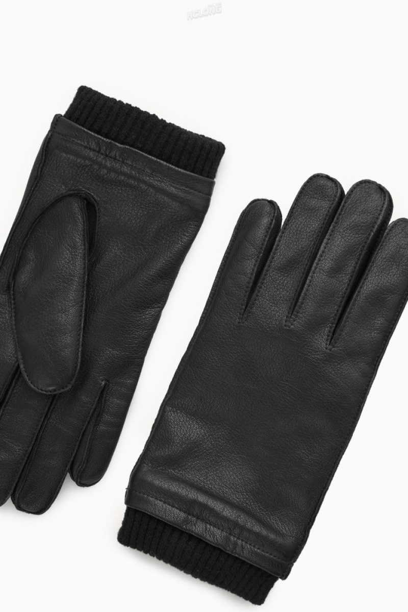 Black COS Leather Gloves Gloves | 567801-ZCK