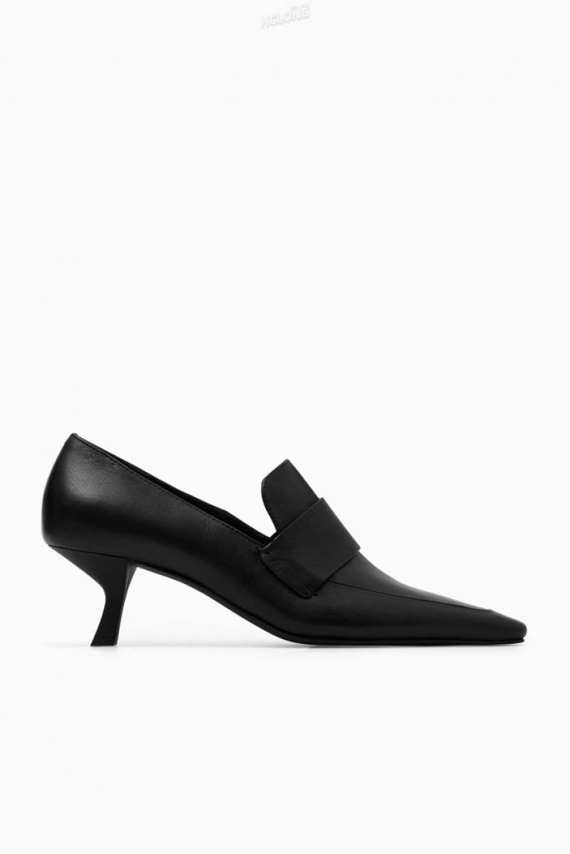 Black COS Leather Heeled Loafers Loafers | 796540-NRG