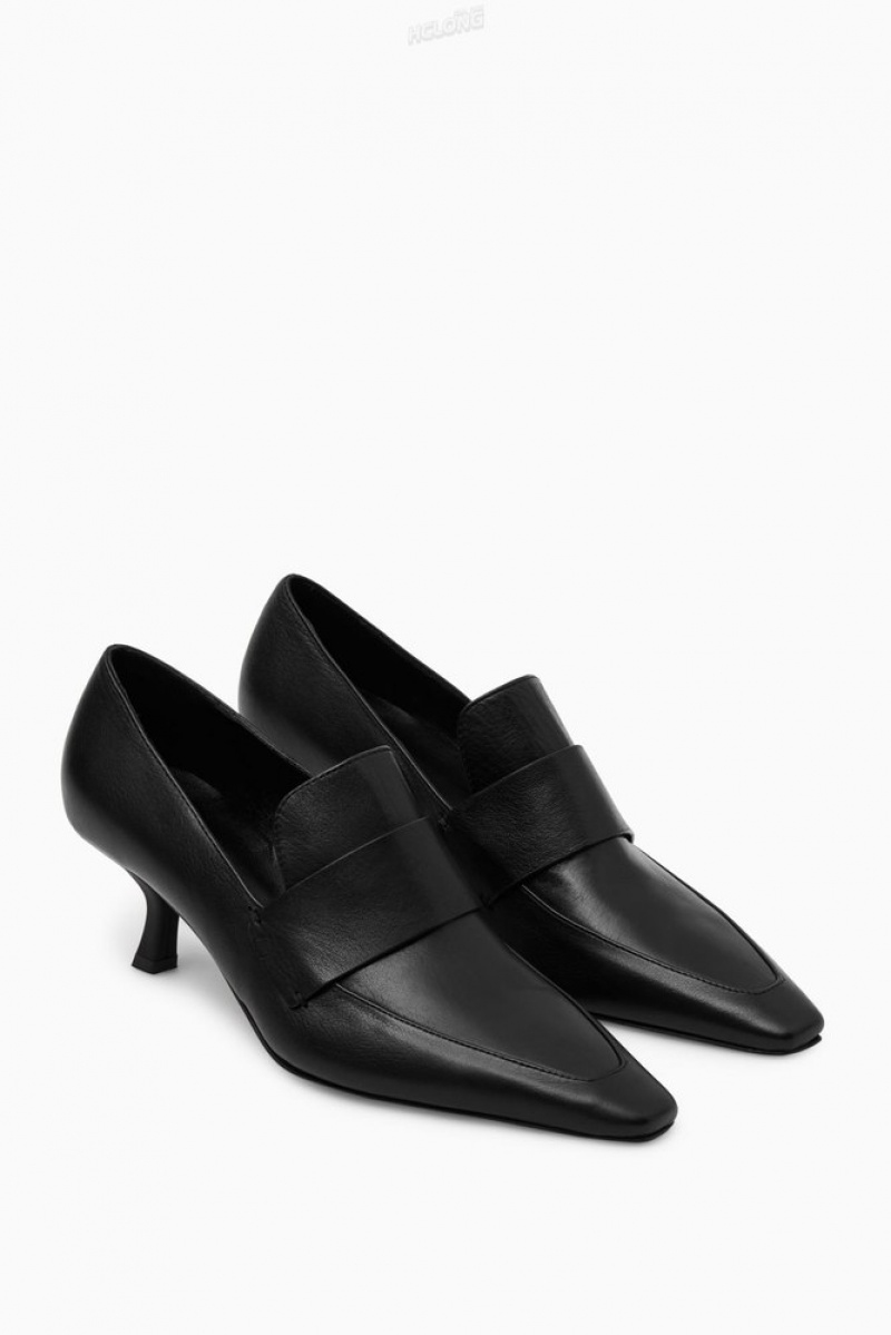 Black COS Leather Heeled Loafers Loafers | 796540-NRG