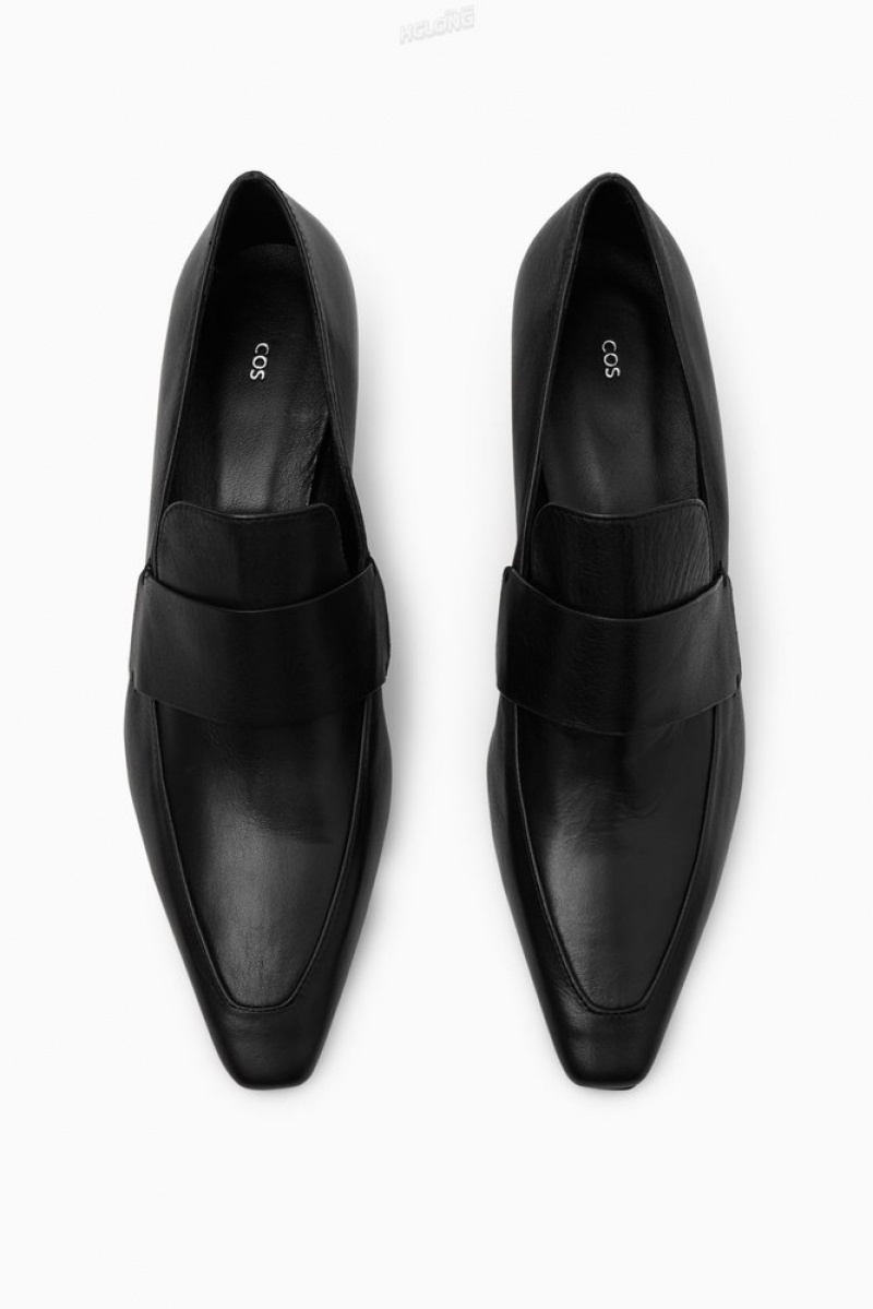 Black COS Leather Heeled Loafers Loafers | 796540-NRG