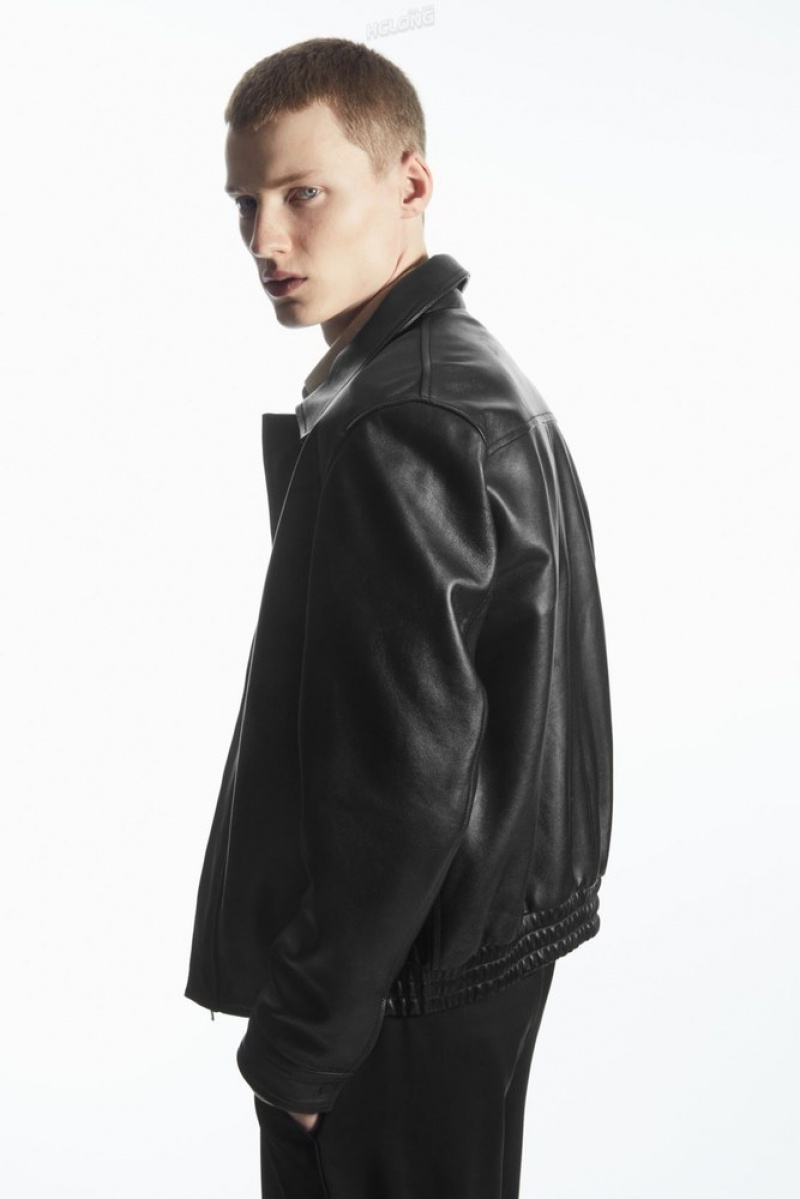 Black COS Leather Jacket Coats & Jackets | 461728-KZH