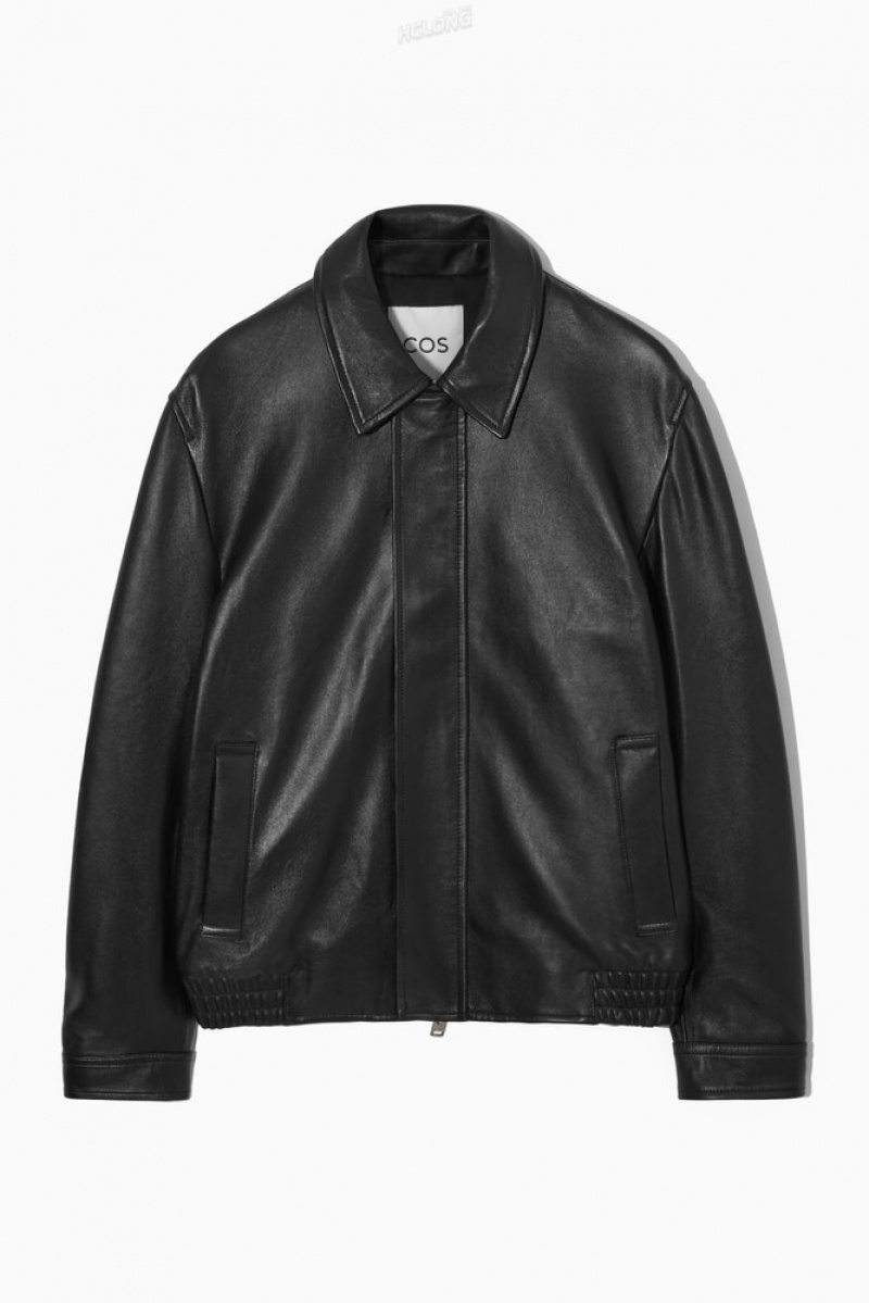 Black COS Leather Jacket Coats & Jackets | 461728-KZH