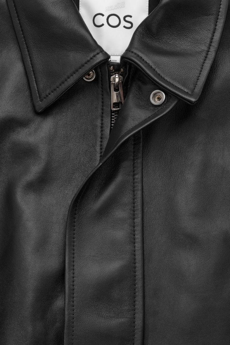 Black COS Leather Jacket Coats & Jackets | 461728-KZH