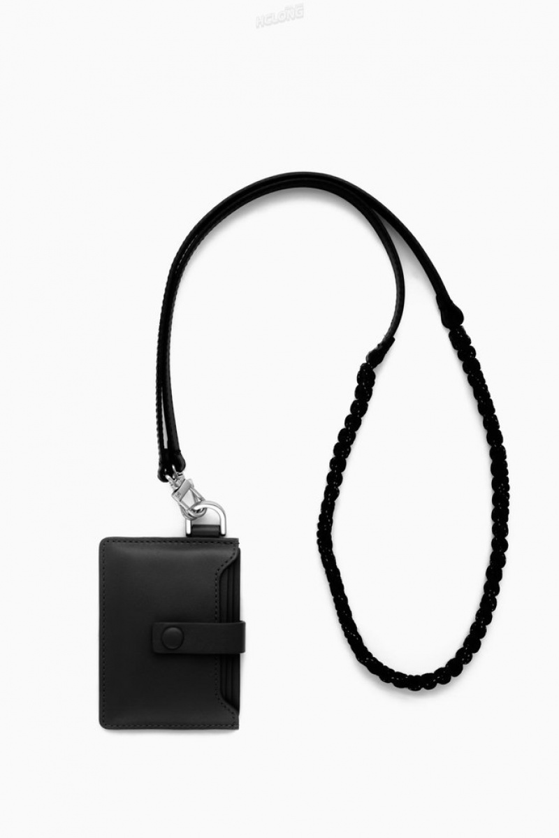 Black COS Leather Lanyard Cardholder Cardholder | 823751-RYB