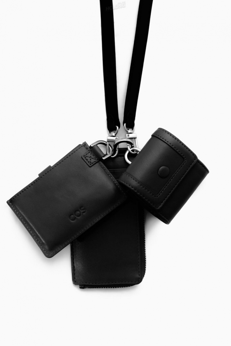 Black COS Leather Lanyard Cardholder Cardholder | 823751-RYB